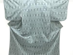 アンティーク　格子に絣柄織り出し手織り紬着物